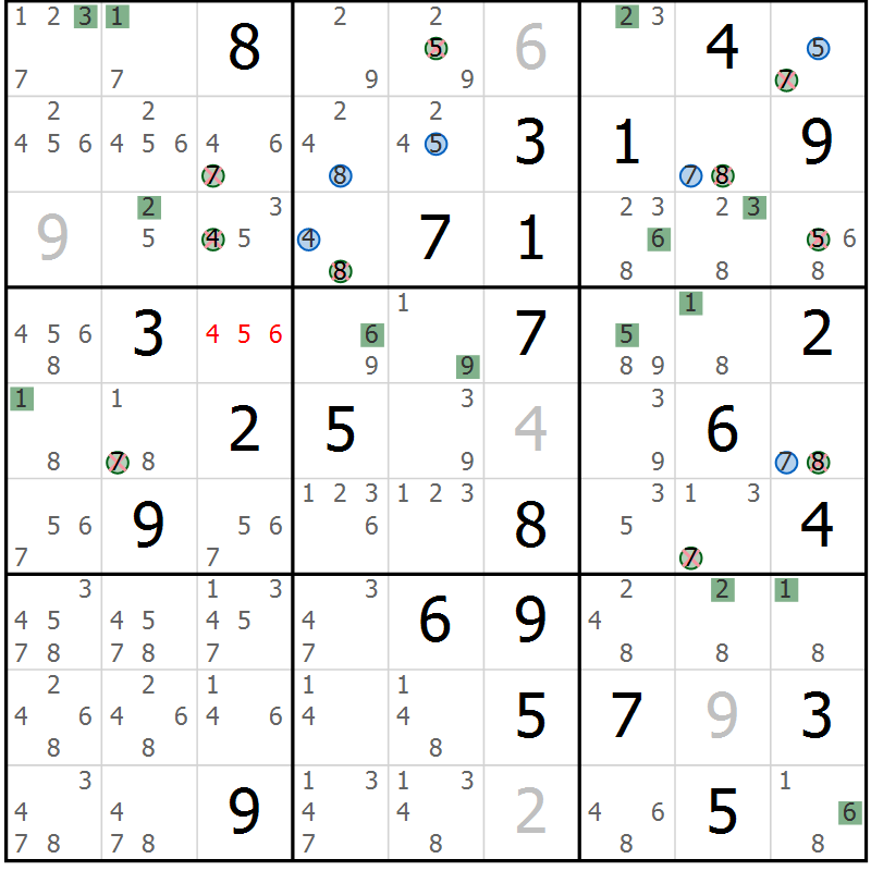Position des candidats pour la solution de la Gr 56 page 59 du magazine de sudoku Suprême n° 031