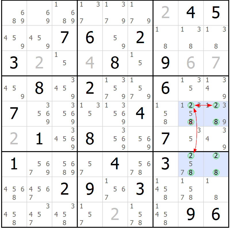Position des candidats pour la solution de la Gr 57 page 60 du magazine de sudoku Suprême n° 031