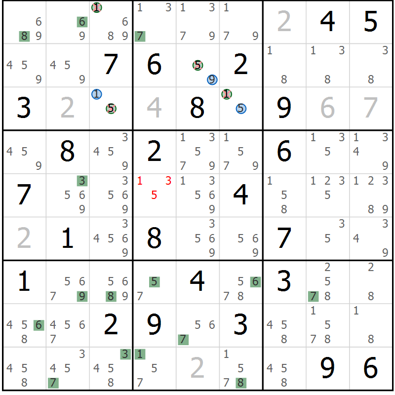 Position des candidats pour la solution de la Gr 57 page 60 du magazine de sudoku Suprême n° 031