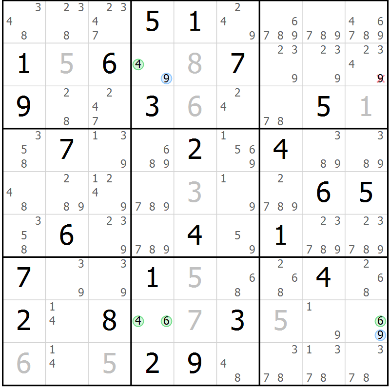 Position des candidats pour la solution de la Gr 58 page 61 du magazine de sudoku Suprême n° 031