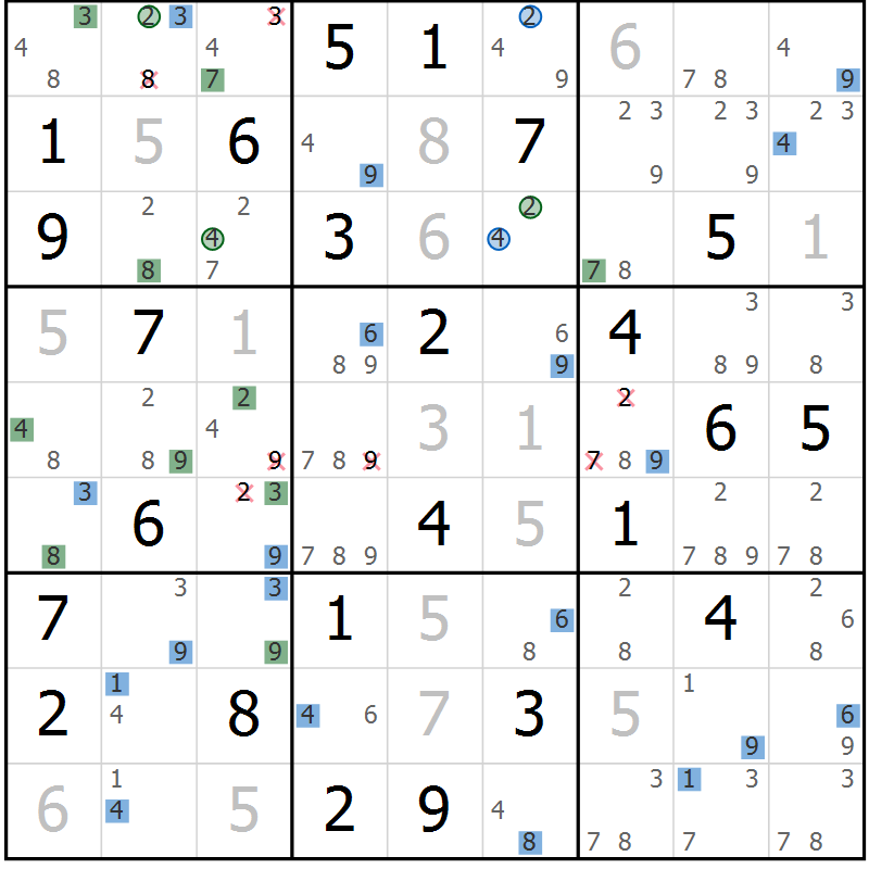 Position des candidats pour la solution de la Gr 58 page 61 du magazine de sudoku Suprême n° 031