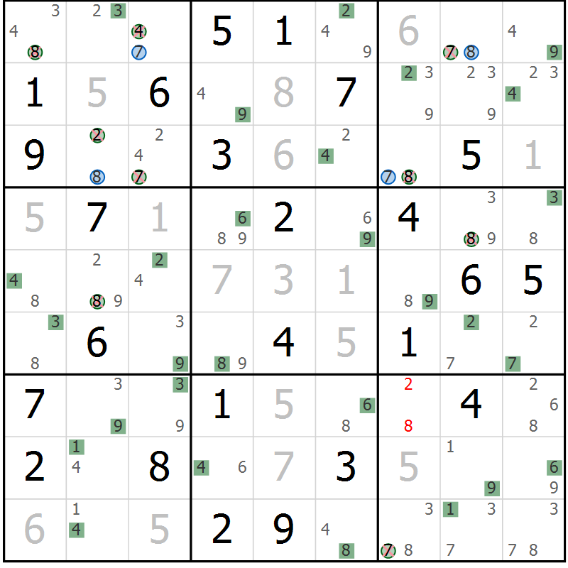 Position des candidats pour la solution de la Gr 58 page 61 du magazine de sudoku Suprême n° 031