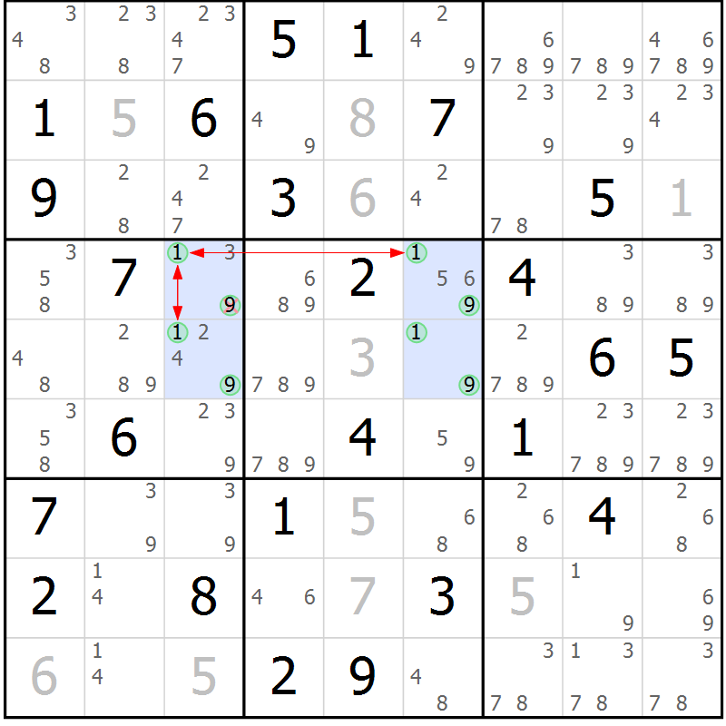 Position des candidats pour la solution de la Gr 58 page 61 du magazine de sudoku Suprême n° 031