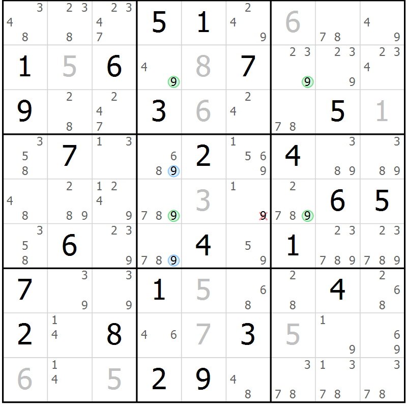 Position des candidats pour la solution de la Gr 58 page 61 du magazine de sudoku Suprême n° 031