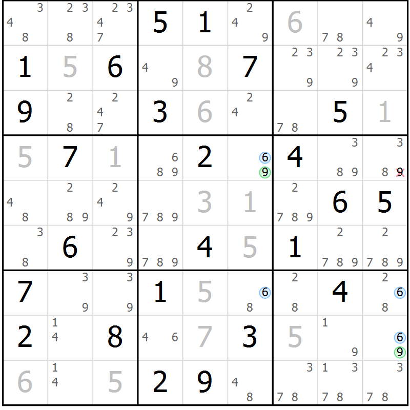 Position des candidats pour la solution de la Gr 58 page 61 du magazine de sudoku Suprême n° 031