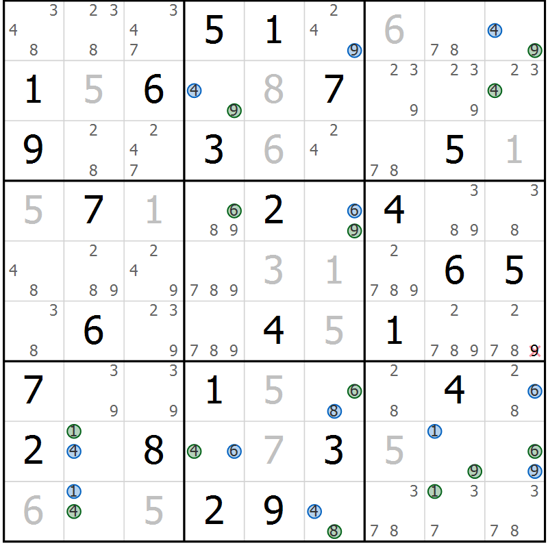Position des candidats pour la solution de la Gr 58 page 61 du magazine de sudoku Suprême n° 031