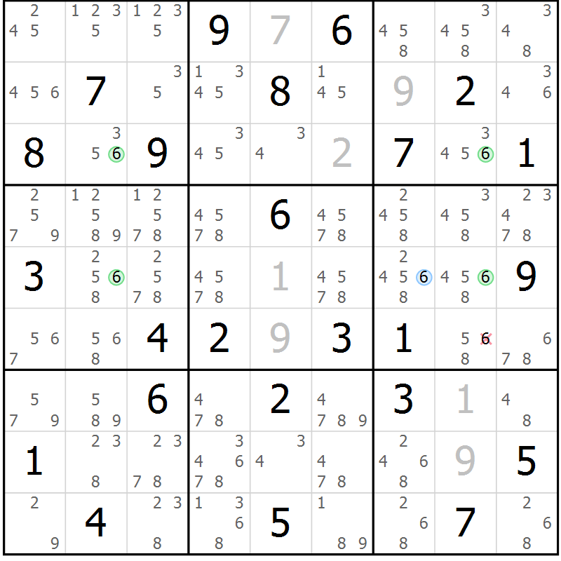 Position des candidats pour la solution de la Gr 59 page 62 du magazine de sudoku Suprême n° 031