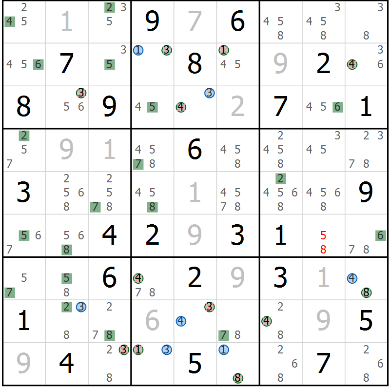 Position des candidats pour la solution de la Gr 59 page 62 du magazine de sudoku Suprême n° 031