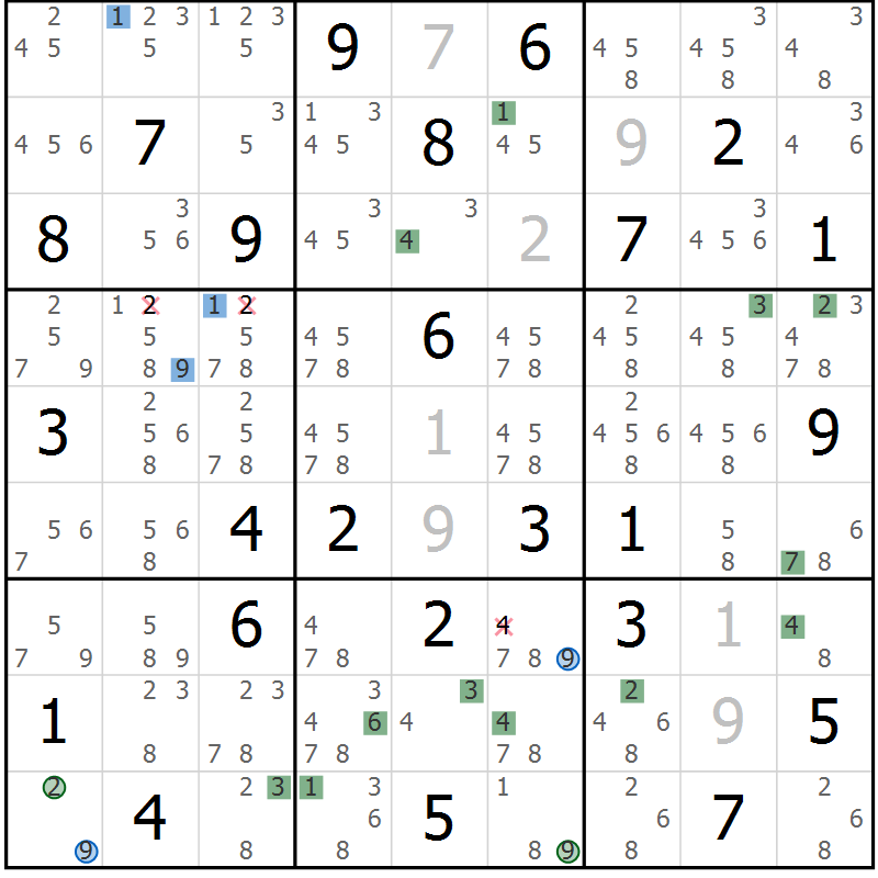 Position des candidats pour la solution de la Gr 59 page 62 du magazine de sudoku Suprême n° 031