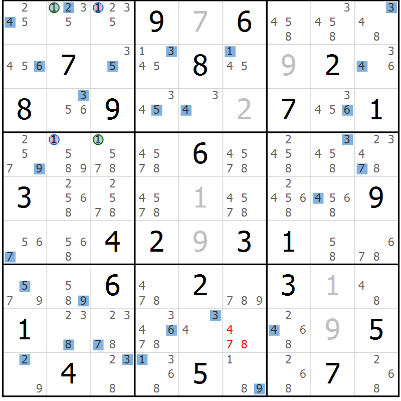 Position des candidats pour la solution de la Gr 59 page 62 du magazine de sudoku Suprême n° 031