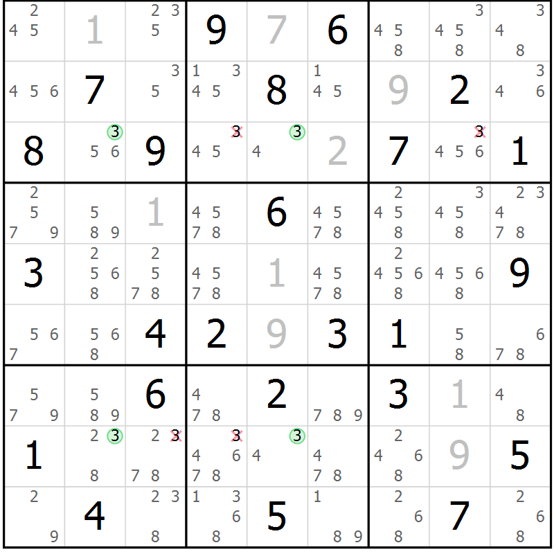 Position des candidats pour la solution de la Gr 59 page 62 du magazine de sudoku Suprême n° 031