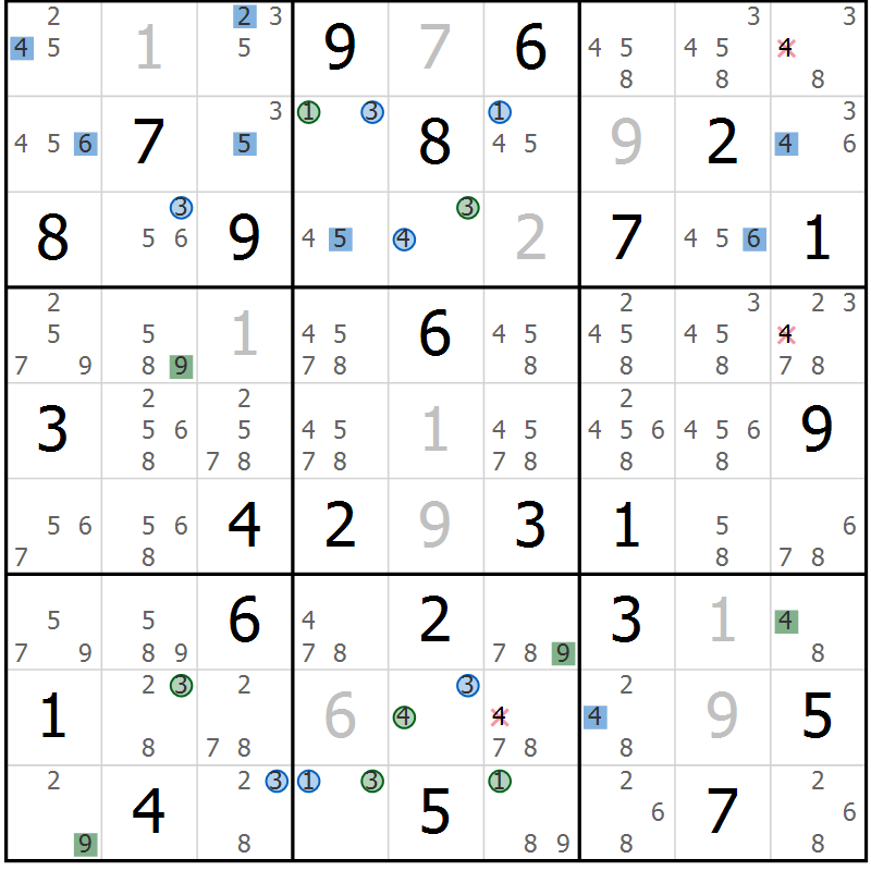 Position des candidats pour la solution de la Gr 59 page 62 du magazine de sudoku Suprême n° 031