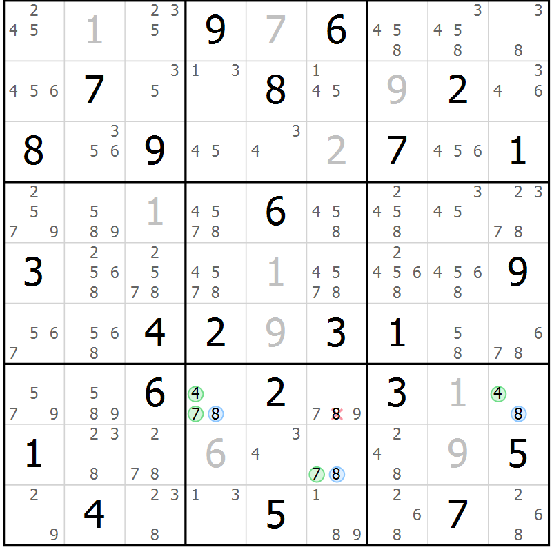 Position des candidats pour la solution de la Gr 59 page 62 du magazine de sudoku Suprême n° 031