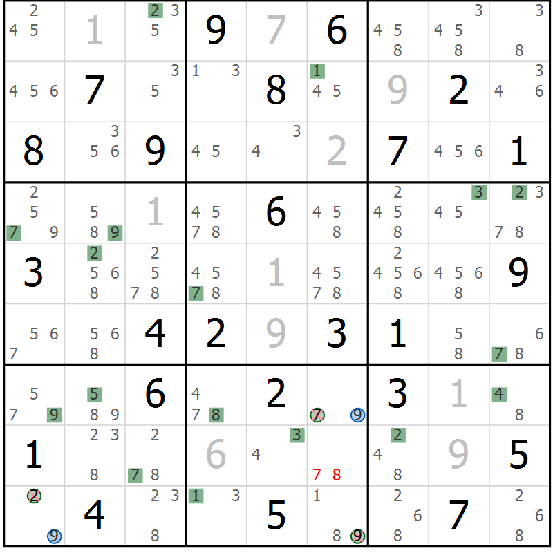 Position des candidats pour la solution de la Gr 59 page 62 du magazine de sudoku Suprême n° 031