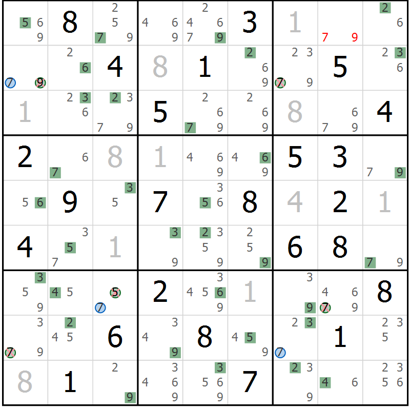 Position des candidats pour la solution de la Gr 60 page 63 du magazine de sudoku Suprême n° 031