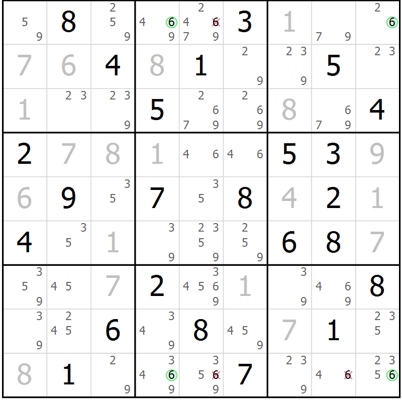 Position des candidats pour la solution de la Gr 60 page 63 du magazine de sudoku Suprême n° 031