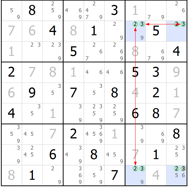 Position des candidats pour la solution de la Gr 60 page 63 du magazine de sudoku Suprême n° 031