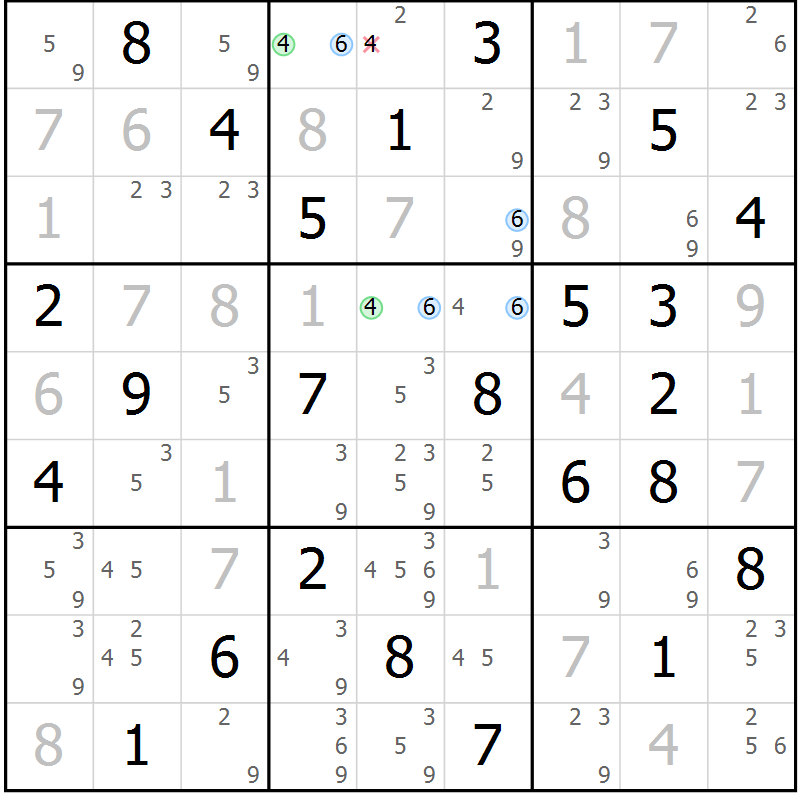 Position des candidats pour la solution de la Gr 60 page 63 du magazine de sudoku Suprême n° 031
