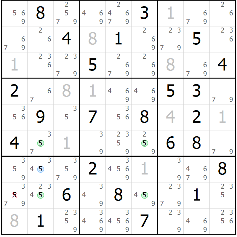 Position des candidats pour la solution de la Gr 60 page 63 du magazine de sudoku Suprême n° 031