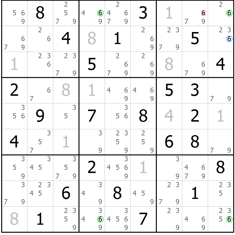 Position des candidats pour la solution de la Gr 60 page 63 du magazine de sudoku Suprême n° 031