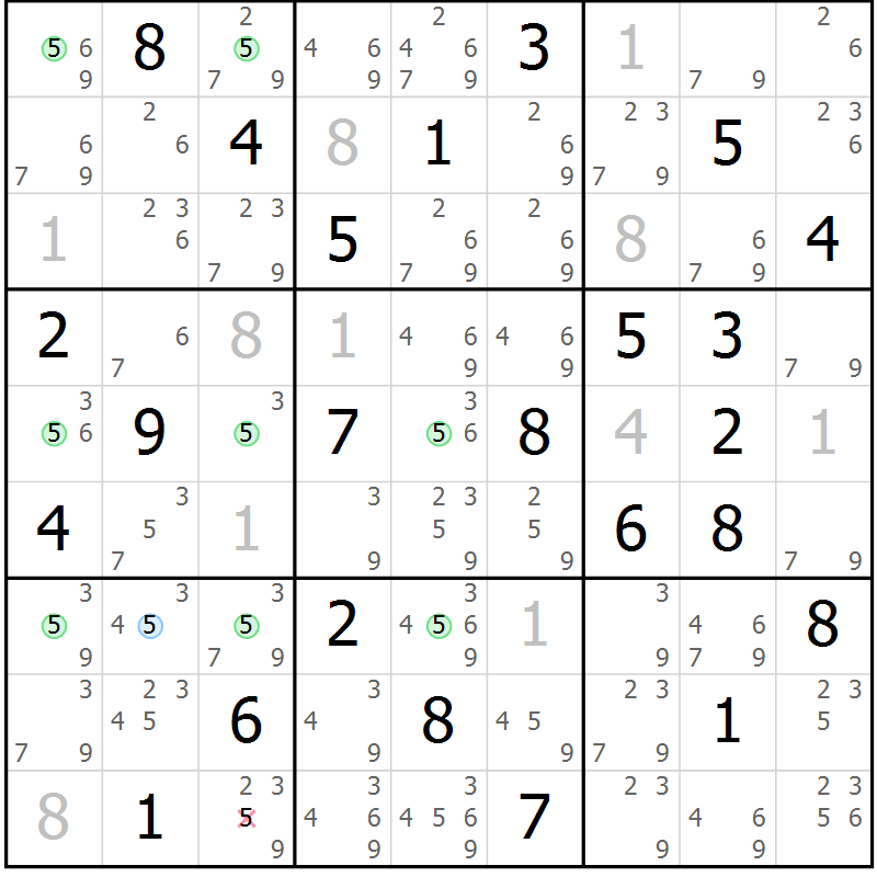Position des candidats pour la solution de la Gr 60 page 63 du magazine de sudoku Suprême n° 031