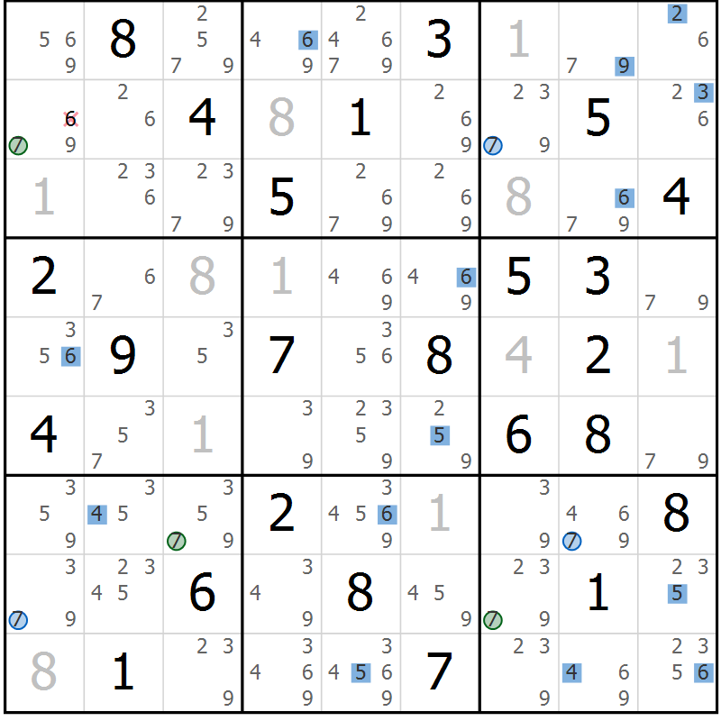 Position des candidats pour la solution de la Gr 60 page 63 du magazine de sudoku Suprême n° 031