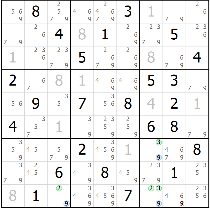 Position des candidats pour la solution de la Gr 60 page 63 du magazine de sudoku Suprême n° 031