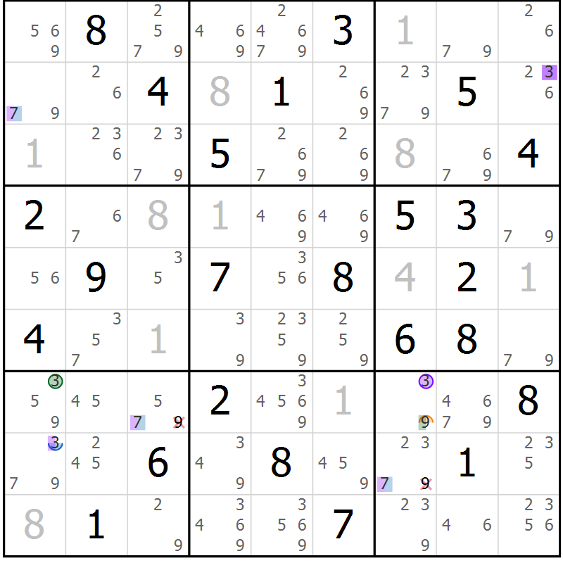 Position des candidats pour la solution de la Gr 60 page 63 du magazine de sudoku Suprême n° 031