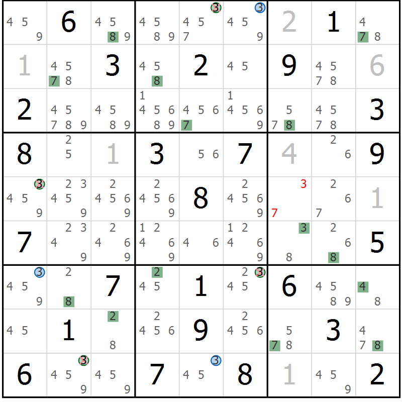 Position des candidats pour la solution de la Gr 61 page 64 du magazine de sudoku Suprême n° 031