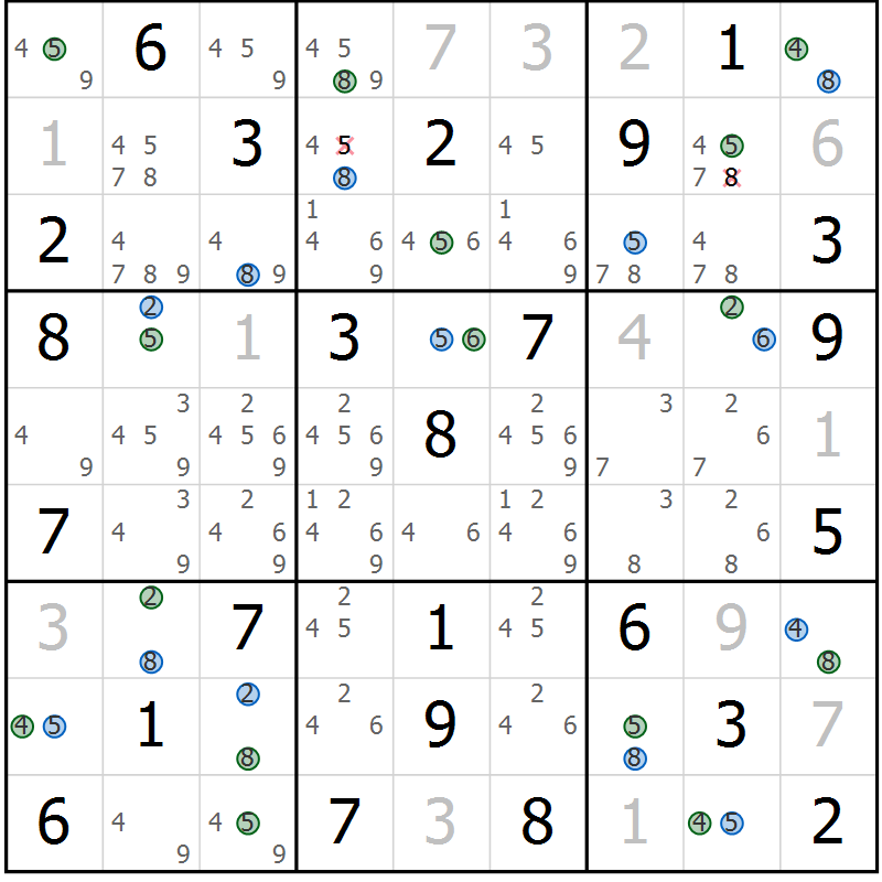 Position des candidats pour la solution de la Gr 61 page 64 du magazine de sudoku Suprême n° 031