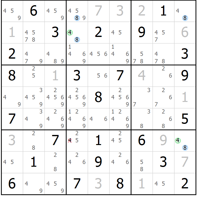 Position des candidats pour la solution de la Gr 61 page 64 du magazine de sudoku Suprême n° 031