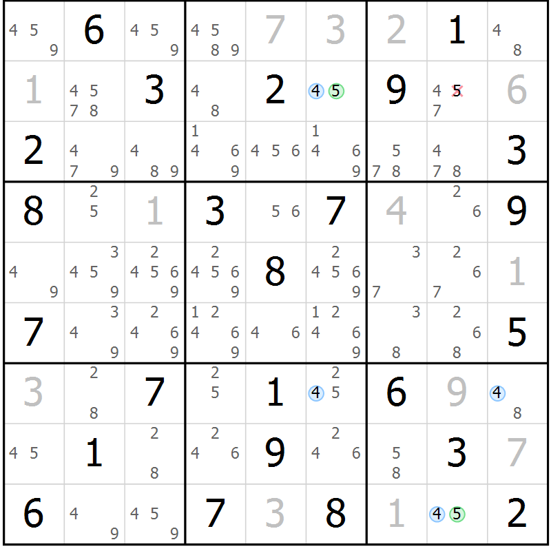 Position des candidats pour la solution de la Gr 61 page 64 du magazine de sudoku Suprême n° 031