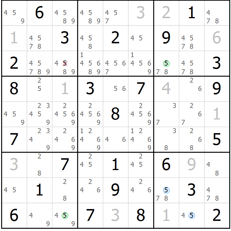 Position des candidats pour la solution de la Gr 61 page 64 du magazine de sudoku Suprême n° 031