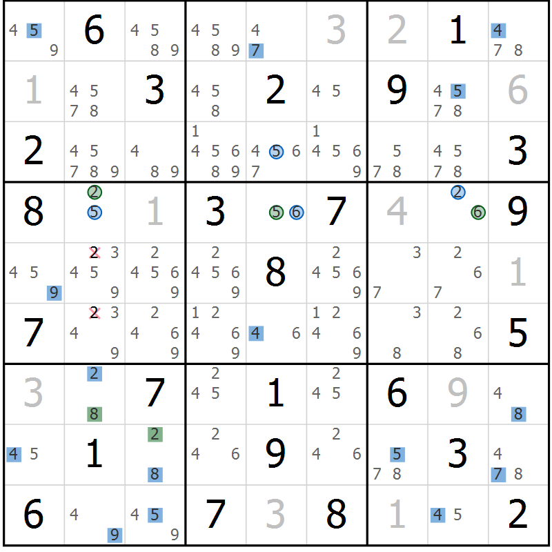 Position des candidats pour la solution de la Gr 61 page 64 du magazine de sudoku Suprême n° 031