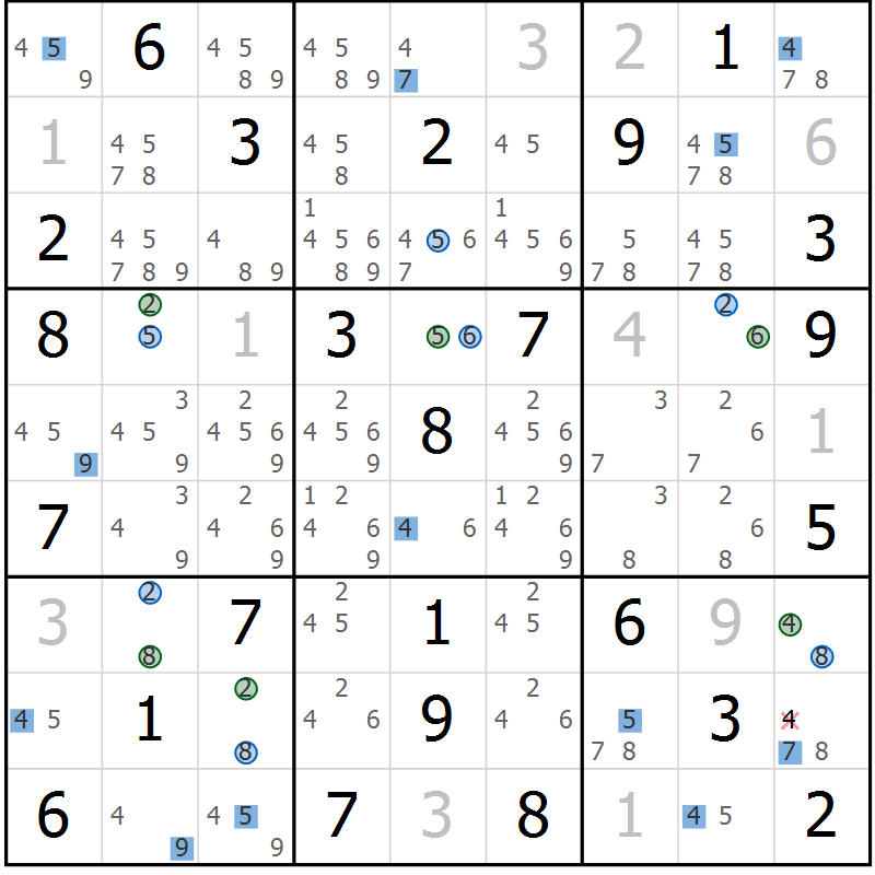Position des candidats pour la solution de la Gr 61 page 64 du magazine de sudoku Suprême n° 031