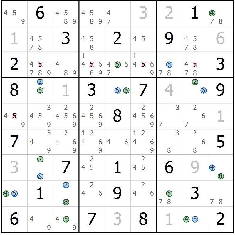 Position des candidats pour la solution de la Gr 61 page 64 du magazine de sudoku Suprême n° 031