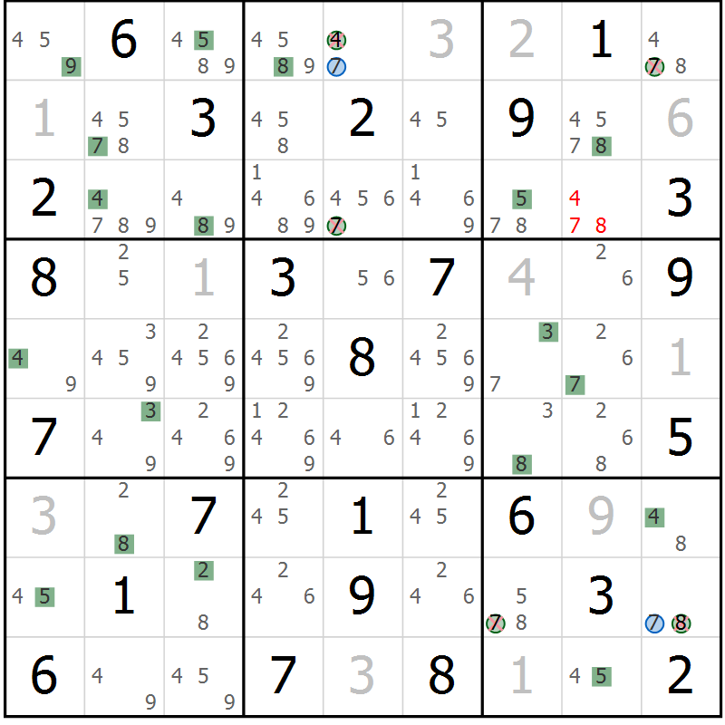 Position des candidats pour la solution de la Gr 61 page 64 du magazine de sudoku Suprême n° 031
