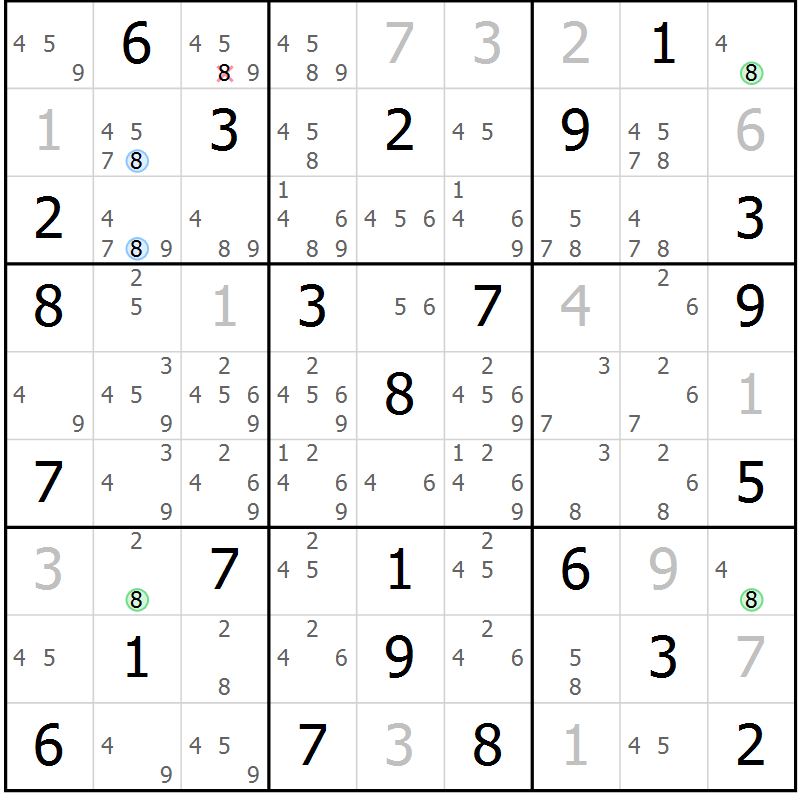 Position des candidats pour la solution de la Gr 61 page 64 du magazine de sudoku Suprême n° 031