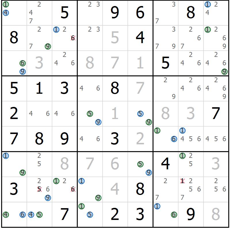 Position des candidats pour la solution de la Gr 62 page 65 du magazine de sudoku Suprême n° 031