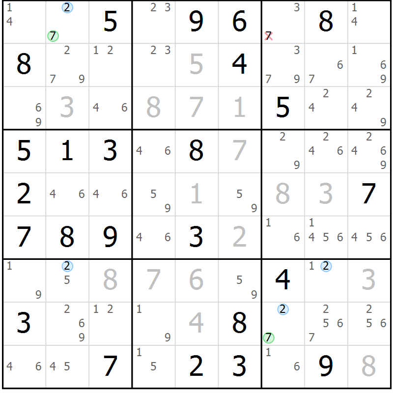 Position des candidats pour la solution de la Gr 62 page 65 du magazine de sudoku Suprême n° 031