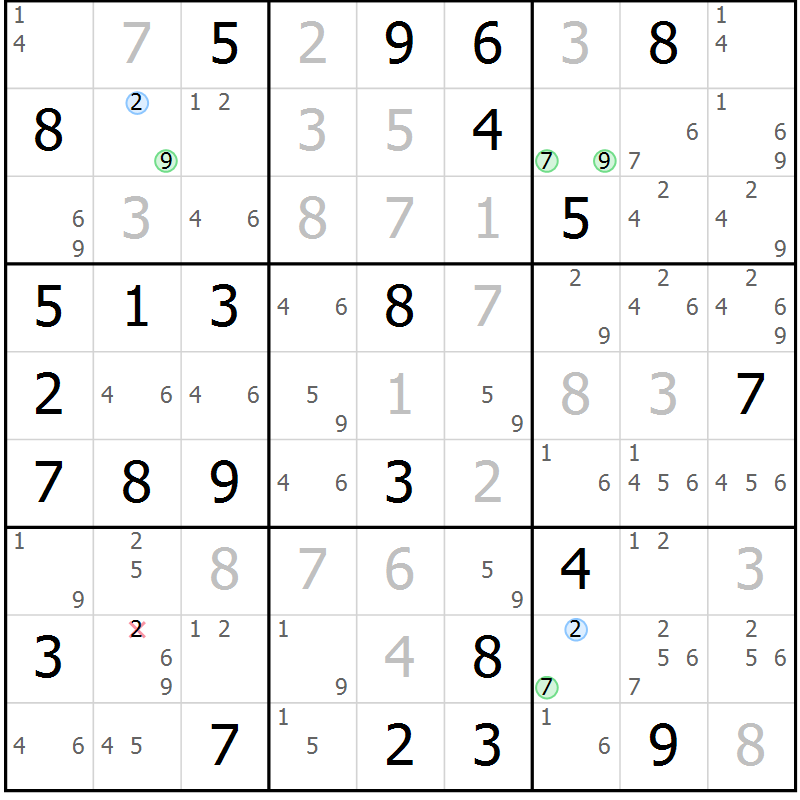 Position des candidats pour la solution de la Gr 62 page 65 du magazine de sudoku Suprême n° 031