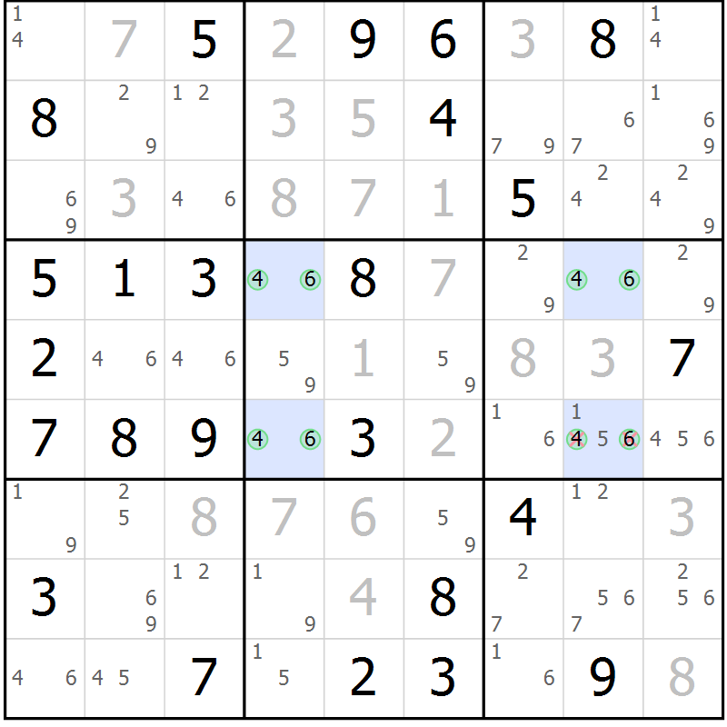 Position des candidats pour la solution de la Gr 62 page 65 du magazine de sudoku Suprême n° 031