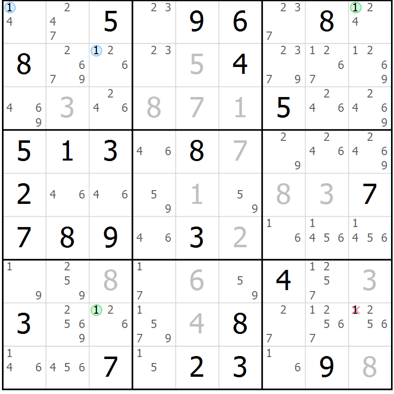 Position des candidats pour la solution de la Gr 62 page 65 du magazine de sudoku Suprême n° 031