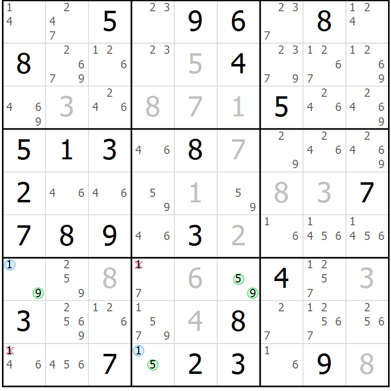 Position des candidats pour la solution de la Gr 62 page 65 du magazine de sudoku Suprême n° 031