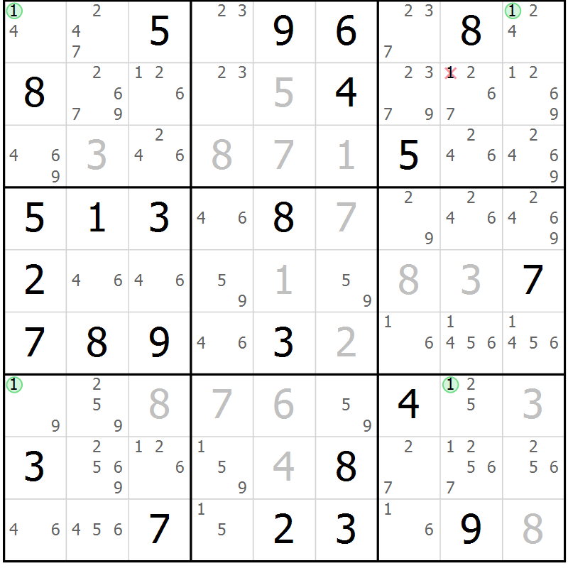 Position des candidats pour la solution de la Gr 62 page 65 du magazine de sudoku Suprême n° 031