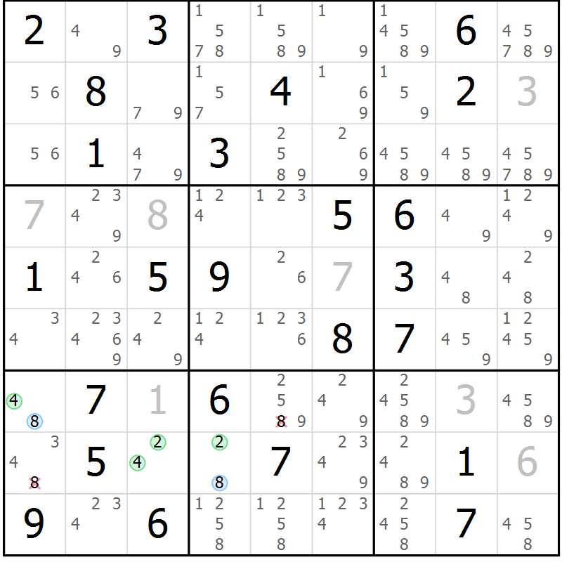 Position des candidats pour la solution de la Gr 63 page 66 du magazine de sudoku Suprême n° 031