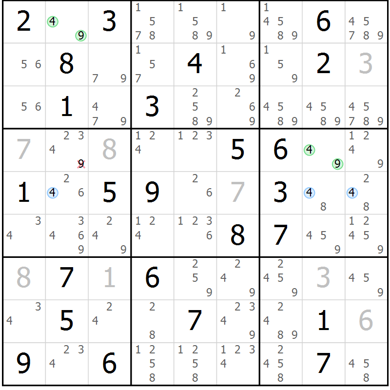 Position des candidats pour la solution de la Gr 63 page 66 du magazine de sudoku Suprême n° 031
