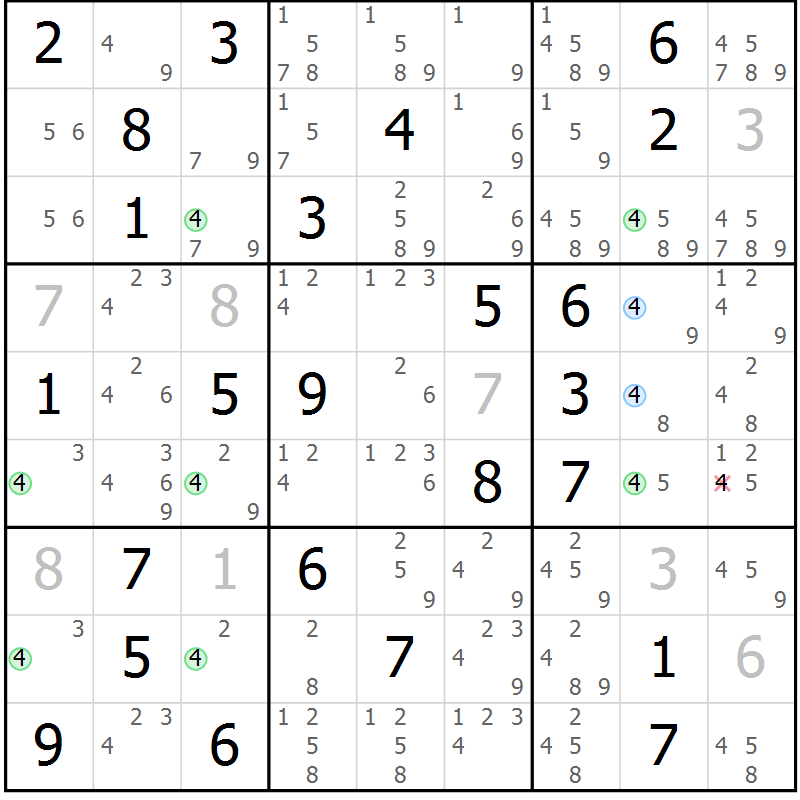 Position des candidats pour la solution de la Gr 63 page 66 du magazine de sudoku Suprême n° 031