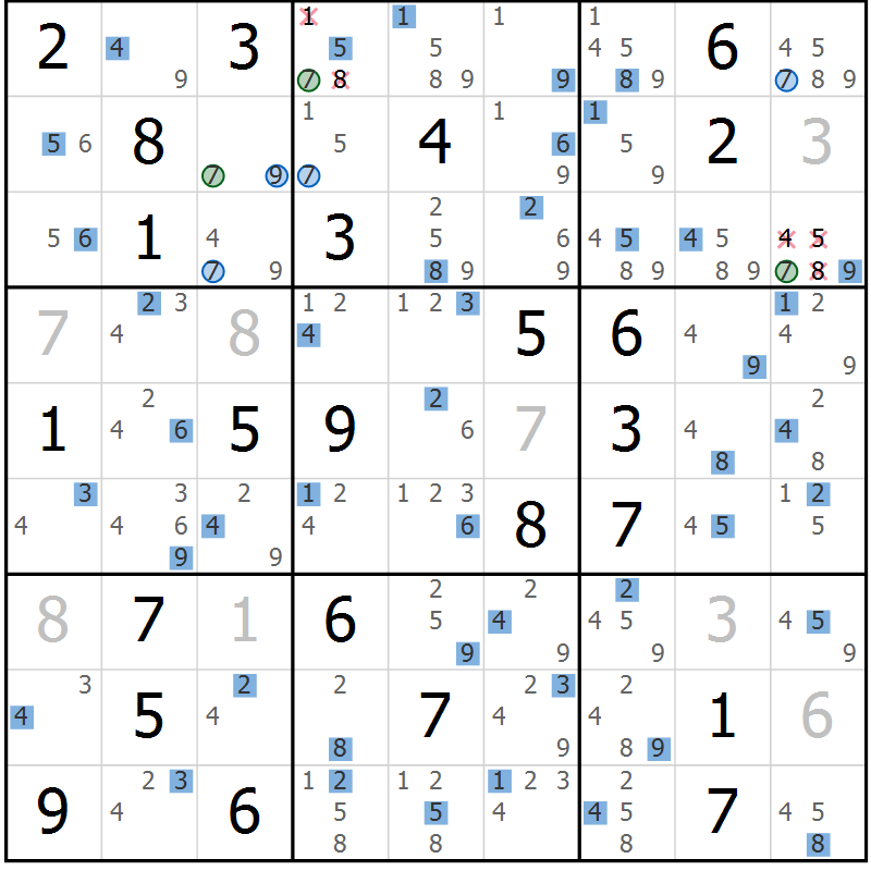Position des candidats pour la solution de la Gr 63 page 66 du magazine de sudoku Suprême n° 031