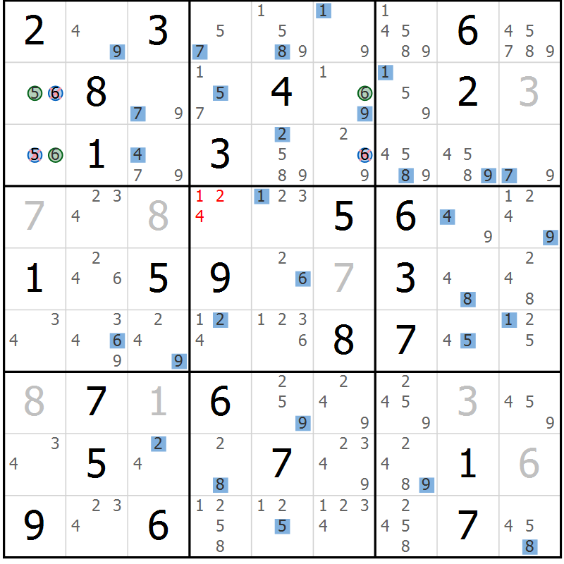 Position des candidats pour la solution de la Gr 63 page 66 du magazine de sudoku Suprême n° 031